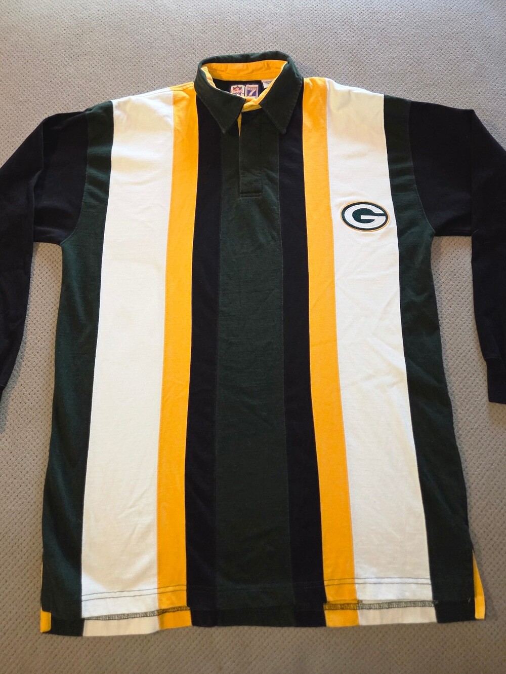Vintage 90s Green Bay Packers Rugby Shirt Mens Medium Logo 7 Game Day Striped LS